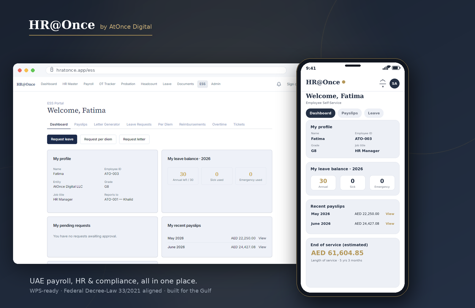 HR@Once Employee Self-Service on web and mobile