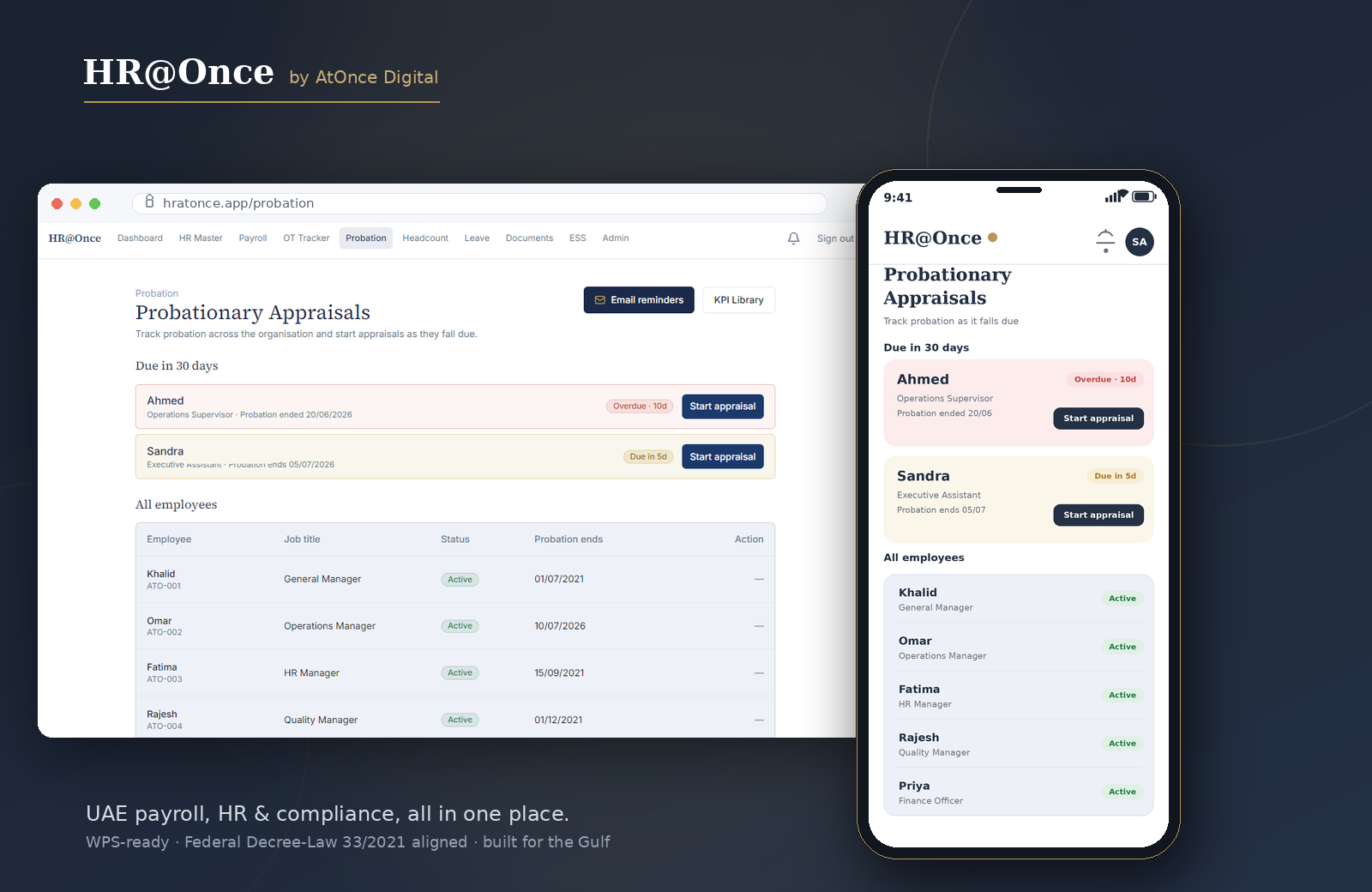 HR@Once Probationary Appraisals on web and mobile